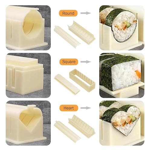 Kit de fabrication de sushis, kit de machine à sushis, presse à sushis avec formes de moule à riz à sushis, kit de rouleau à sushis, kit à sushi pour débutants, moule à onigiri à la maison (lot de 3) thumbnail 6
