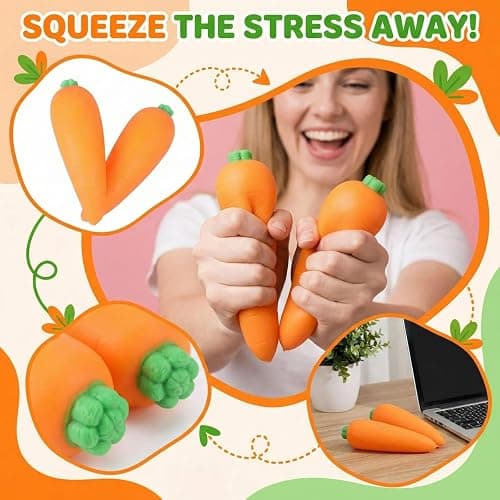 Carrot Squishy, Carrot Squishies Slow Rising Sensory Squeeze Stress Relief Toy Realistic Vegetable Fidget Toy (1 pcs) thumbnail 6