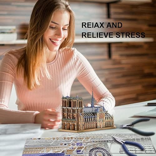 Piececool 3D Metal Puzzles for Adults and Teens, Notre Dame De Paris Church Metal Model Kit, Challenge French Cathedral Brain Teaser Architecture Building Blocks Puzzle, 382 Pcs thumbnail 6