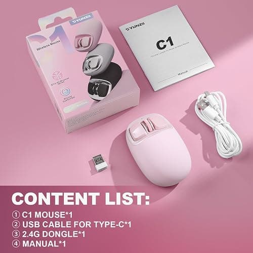 YUNZll C1 Silicone Wireless Mouse, Tri-Mode 2.4G/USB-C/Bluetooth Mouse, 4800 DPl Optical Tracking, 6 Adjustment Levels,Customize Mice for Laptop, Computer, iPad, MacBook (Pink) thumbnail 9