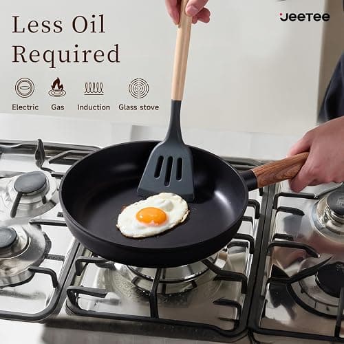 JEETEE Ceramic Cookware Set, 15 PCS Pots and Pans Set Non Stick with Removable Handles, Non Toxic Induction Kitchen Cookware Sets, Dishwasher/Oven Safe PFAS/PFOA Free Black thumbnail 5