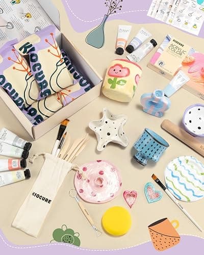 Kiocure Air Dry Clay for Adults & Kids, Pottery Tool Kit, DIY Kits for Adults with Air Dry Clay Paint & Varnish, Pottery for Beginners at Home thumbnail 6
