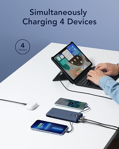 VEGER Portable Charger with Built-in AC Plug and Cables, All in One 10000mAh Ultra Slim Power Bank Travel Essentials, 15W Fast Charging Battery Pack Compatible with iPhone, Samsung, Android (Navy) thumbnail 4