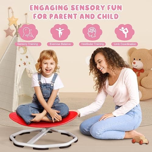 Qusases Sensory Swivel Chairs for Kids, Spinning Chair for Autistic Kids, Sit and Spin Sensory Toys, Training Body Coordination, Autism ADHD Chairs Indoor Outdoor Play Equipment (Red) thumbnail 3