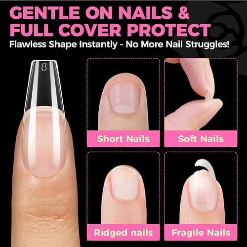 UNA GELLA Long Coffin Nail Tips, 504pcs Pre-Shape Fake Nails Half Matte Full Cover Acrylic Gel Nail Tips Clear Long Coffin Press On Nails Home DIY Extension 12 Sizes Gelly Tips thumbnail 7