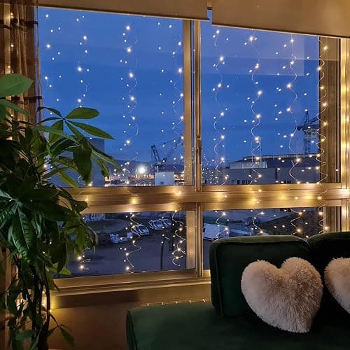 Lichtervorhang Warmweiß 200LED, 2mx2m LED Lichterketten Vorhang, Lichtervorhang innen USB Lichterkette LED Lichterkettenvorhang für Weihnachten Hochzeit Fenster Wand Zimmer Party Deko thumbnail 2