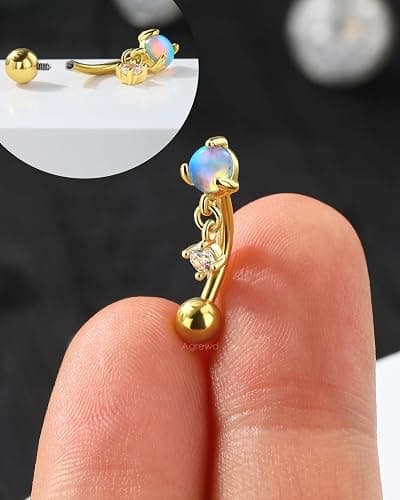 Agrewd Vintage Rook Earrings Dangle 16G Pink Opal Eyebrow Rook Rings Stainless Steel Rook Eyeborw Piercing Jewelry thumbnail 6