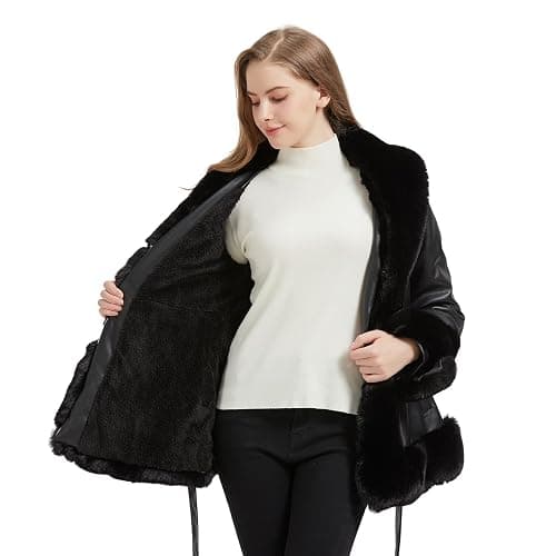 AOWITH Faux Leather Jacket for Women with Faux Fur Collar Long Sleeve Parka with Pockets Warm Winter Coat with Belt - XX-Large - Apricot thumbnail 4