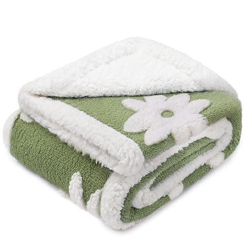 Luciphia Waterproof Pet Blanket for Medium Large Dogs Washable Fluffy Thick Jacquard Shag Fleece Warm Sherpa 3D Textured Flower Print for Cats Puppy Couch Protection (Green,40x28 inches) - Image 1