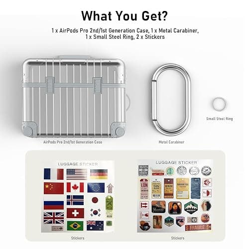 VISOOM Compatible With Airpods Pro 2 Case Cover, Funny Suitcase Design Case for Airpods Pro 2nd/1st Generation (2022/2019), Cute Fashion Protective Hard Case for Women Men with Keychain (Silver) thumbnail 8