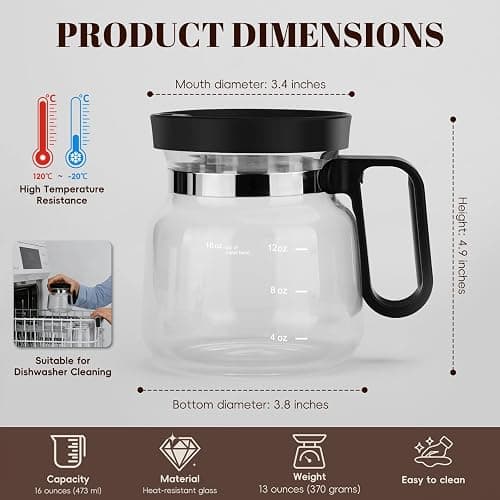 Luyyholara 16 Oz Glass Coffee Pot Mug with Spill Proof Lid, Heatproof Clear Cup for Travel & Office, Gift for Coffee Lovers (1 Pack) thumbnail 4