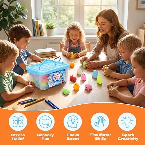 110 Pack Bulk Mochi Squishy & Fidget Toys - Soft Stress Relief Toys, Ideal Party Favors, Classroom Prizes & Christmas Stocking Stuffers for Kids thumbnail 4