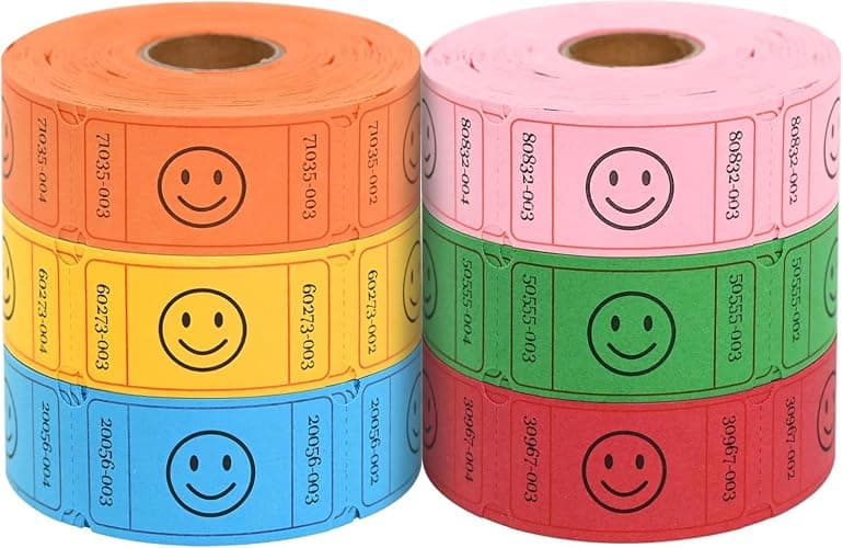 L LIKED 3000 Raffle Ticket Rolls, 6 Assorted Colors, 1x2 Inch Smile Ticket for Events, Entry, Class Reward, Parties, Giveaways&Prizes (Red, Orange, Green、Pink、Yellow、Blue) - Image 1