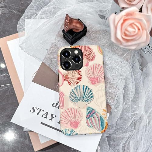 Compatible with iPhone 14 Pro,Durable & Shockproof Phone Case Cover Design - Pink Seashell Watercolor thumbnail 5