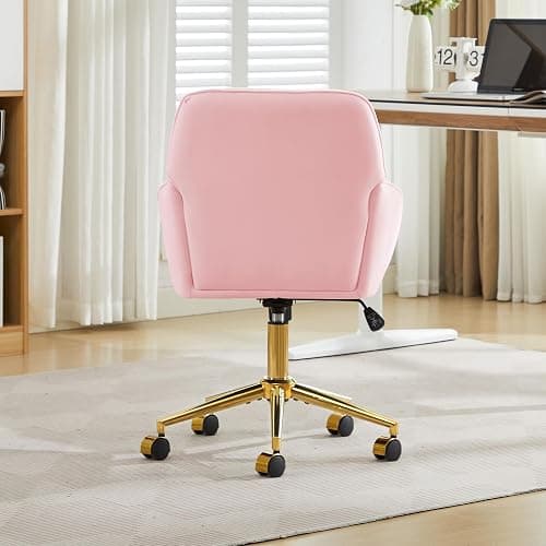 YISHENG Velvet Office Desk Chair with Gold Base, with Wheels,Modern Height Adjustable 360 Degree Swivel Upholstered Vanity Chairs with Arms for Living Room Bedroom,Pink thumbnail 6