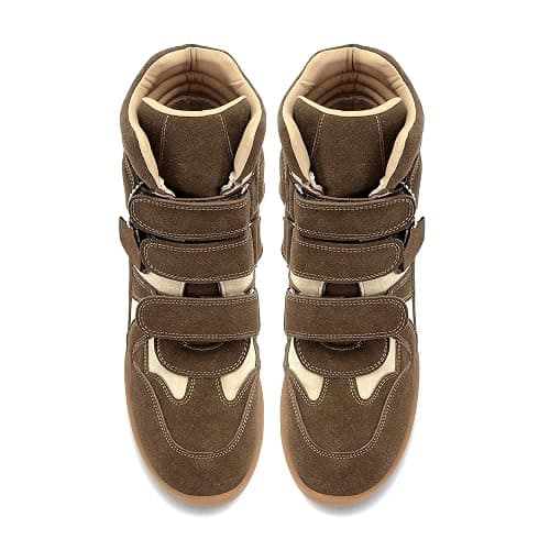 Dsevht Hidden Wedge Sneakers for Women High Top Fashion Sneaker Suede High Heel Platform Tennis Triple Strappy Band Casual Vintage Dressy Comfy Campus Trendy Retro Sneaker thumbnail 7