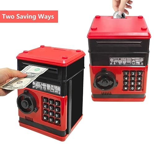 Suliper Electronic Piggy Bank Code Lock for Kids Baby Toy, Mini ATM Safe Coin Cash Banks Real Money Saving Box with Password, Auto Money Scroll for Children,Boys Girls Birthday Gift (Red) thumbnail 4