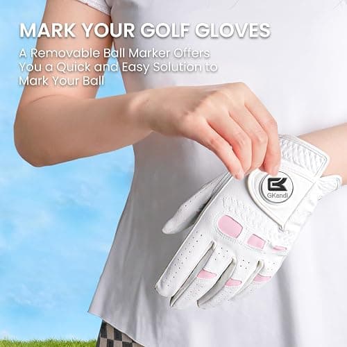 GKandi Golf Gloves Women with Ball Marker 1 Pack | Left or Right Hand Options Available, Stylish Design Soft Comfortable Fit, Durable Leather Palm Extra Grip for Ladies thumbnail 4