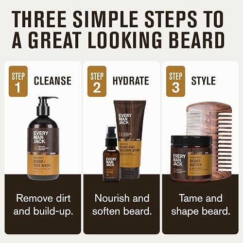 Every Man Jack Men's Sandalwood Beard Set - Perfect for Every Guy - Five Grooming Essentials For a Complete Routine - Beard + Face Wash, Beard + Face Lotion, Beard Oil, Beard Butter, and Beard Comb thumbnail 5