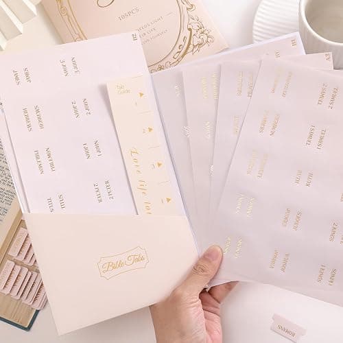 Laminated Bible Tabs, Gold Foil Embossed Lettering Bible Chapter Index Tabs for Women Men, Reposition Large Print Sticky Labels, Easy to Read and Apply, 105Chapters Labels for Easy Navigation (Creamy) thumbnail 9