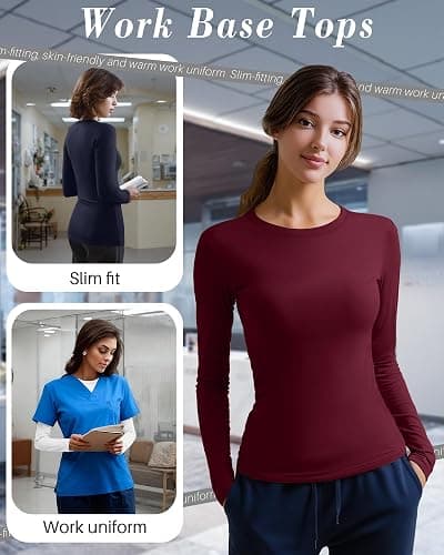 Xaatren 4 Pack Women's Underscrub Shirts Nurse Undershirts Long Sleeve Crewneck Slim Fit Tops Soft Stretchy Basic Tee thumbnail 3