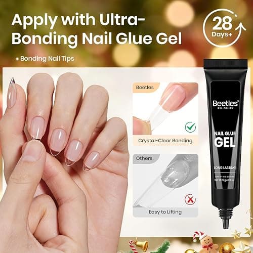 Beetles Gel Nail Kit Flat-X, Almond Short, 320pcs 16 Sizes, with 15g Hands-free Solid Nail Glue Gel, Mini Lamp, Christmas Limited Set, Pre-Etched Half Matte Nail Extension Set for Home DIY thumbnail 6