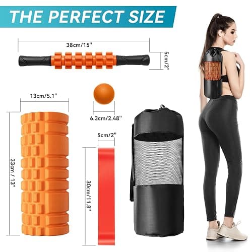Krightlink 5 in 1 Foam Roller Set Trigger Point Exercise Foam Roller | Deep Tissue Muscle Massage Fitness Foam Roller, Massage Roller, Massage Ball, Stretching Strap, for Whole Body Orange thumbnail 7
