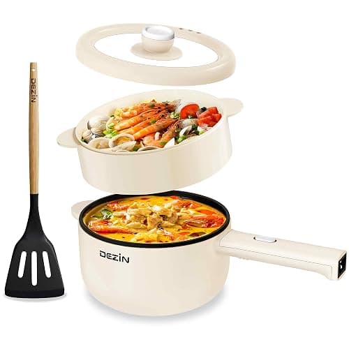 Dezin Hot Pot Electric, 2L Non-Stick Sauté Pan, Rapid Noodles Cooker, Mini Portable Pot for Steak, Egg, Fried Rice, Ramen, Oatmeal, Soup with Power Adjustment & Spatula, College Dorm Room Essential - Image 1