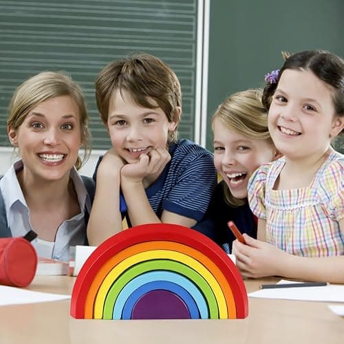 Tatum: Coogam Wooden Rainbow Stacker Nesting Puzzle Blocks - Tunnel Stacking Game Building Creative Color Shape Matching Jigsaw Learning Toy Set Board Early Development Gift for Kids Boy Girl thumbnail 2