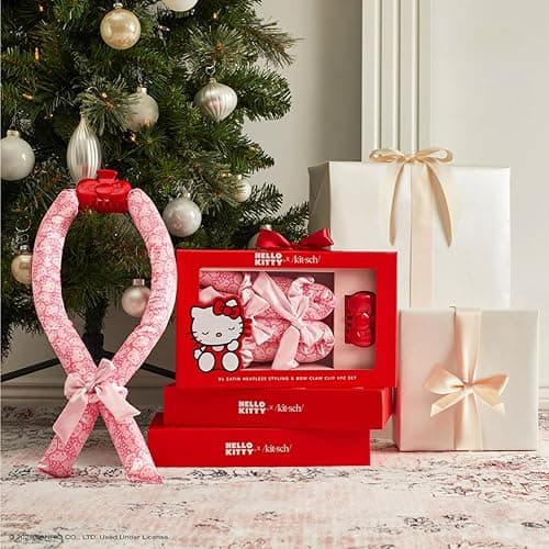 Hello Kitty x Kitsch XL Satin Heatless Curling Set- Heatless Hair Curler To Sleep In for Frizz-Free & Soft Curls, Comes with Bow Shape Design Hair Claw and Satin Scrunchies, Gifts for Women, 4pc Set - Pink Kitty Faces thumbnail 9