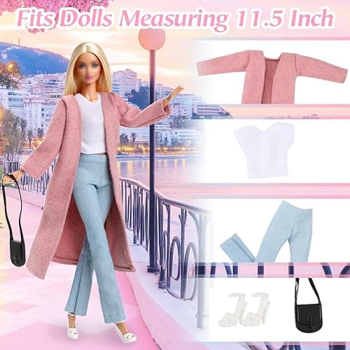 17 Pcs Doll Clothes for 11.5 Inch Girl Dolls Fashion Pack 5 Set Accessories Include Fashionable Pink Coat Houndstooth Dress Casual Set Random 3 Outfits 6 Pairs of Shoes 2 Bags 1 Earrings 1 Bracelet thumbnail 3