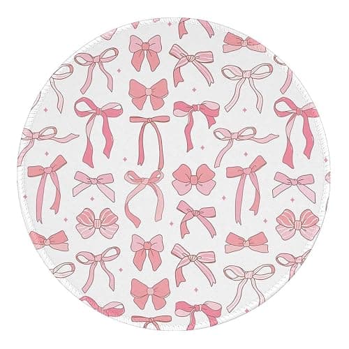 Cute Travel Round Mouse Pad Pink Bow Mouse Pads for Desk Kawaii Office Decor Desk Accessories Small Computer Mousepad Non-Slip Rubber Base Mouse Pad, Pink Bow - Image 1