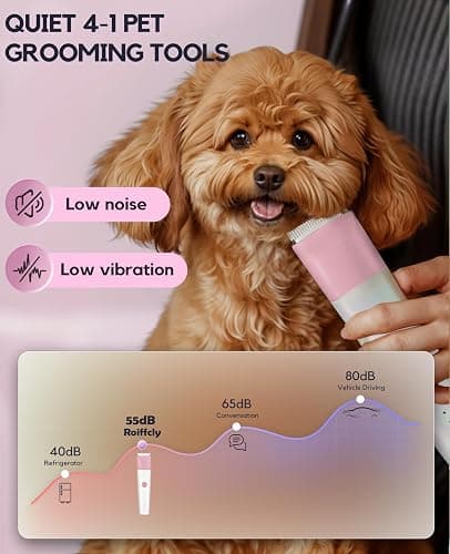 4 in 1 Rechargeable Dog Clippers Grooming Kit with 2 Speeds and Low Noise | Quiet Cordless Dog Hair Trimmer for Paw Nail Grinder, Cat Grooming Clippers for Trimming Hair on Paw Eye Ear Face (Pink) thumbnail 2