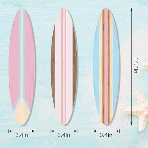 Zzbakress 3 Pieces Cute Surfboard Wall Decor Beachy Room Decoration Wood Surfboard Wall Hanging Sign Beach Themed Room Decor Room Decor for Living Room Bedroom Bathroom (Medium) thumbnail 3