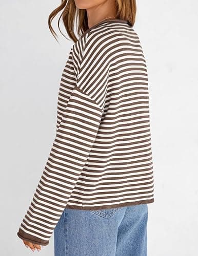 MEROKEETY Womens Striped Cardigan Sweaters 2026 Button Lightweight Long Sleeve Loose Knit Fall Sweater Clothes thumbnail 3