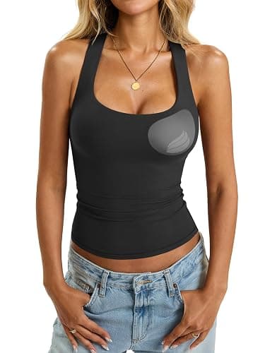 EasyGala Womens Padded Racerback Tank Tops Double Lined Built in Bra Cami | Sleeveless, Backless, Scoop Neck, Halter, Y2k Camisole, Basic Fitted Shirts, Going Out, Summer, Fashion Clothes, Workout - Image 1