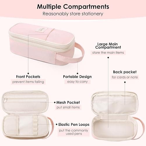 SKYDUE Pink Pencil Case for Girls - Aesthetic Pencil Bag with Multi-Compartment, Large Capacity Zippered Pencil Pouch for School Supply thumbnail 4