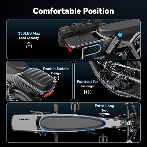 Jasion RetroVolt Electric Bike for Adults,【1500W Peak Motor & 30MPH】 Electric Dirt Bike,Dual Suspension Ebikes for Adults, 20" Fat Tire Ebike with 48V 13Ah Battery, UL 2849 Tested thumbnail 7