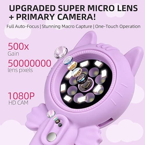 URMMIY Kids Microscope – 500X Digital Pocket Handheld Microscope with Dual Cameras & Autofocus, STEM Educational Toy & Perfect Christmas Birthday Gift for Boys & Girls Ages 3 4 5 6 7 8 9 10(Pink) thumbnail 3
