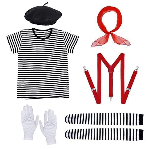 mifengda Woman Mime Costume Halloween Accessories Artist Dress Up | Adult Men French Mime Outfit Accessories Cosplay Party - Image 1