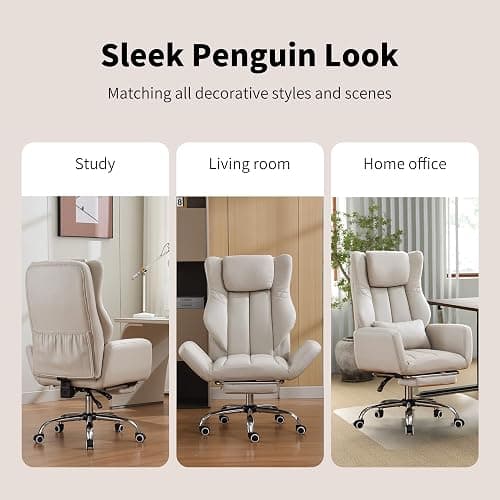 Criss Cross High Back Office Chair with Foot Rest, Ergonomic Cross Legged Desk Chair with Flip-up Armrest, Cozy Reclining 155°Swivel Chair for Home Office, Computer and Entertainment (Beige) thumbnail 5