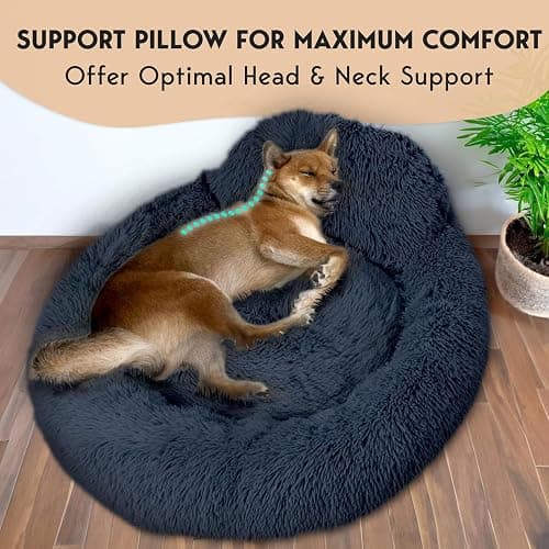 PetJett Calming Dog Bed Medium Size Dog - 30'' Donut Bed, Anti-Slip & Washable Super Soft Fluffy Plush Round Bed, Anti-Anxiety Premium Comfort Pet Bed, Fits Dogs up to 45 lbs - Dark Grey thumbnail 2