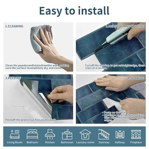 ViibXfans Agadir Blue Tile Peel and Stick,12 x 8.7 in,12 Sheets | 3D tiles Decals,1mm Thick,PE+PU,Waterproof&Durable Back Splash,Renter Friendly Backsplashes for Kitchen, Bathroom thumbnail 4