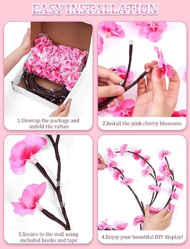 FIALAME Cherry Blossom Lights for Bedroom Wall Decor, 4FT 48 LED DIY Cherry Blossom Decorations,LED Blossom Tree Flower Lights,Pink Aesthetic Room Decor,Remote Timer,8 Lighting Modes thumbnail 8