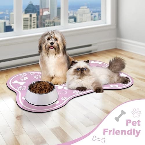 Dog Cat Mat for Food and Water,Rapid Absorbent Pet Feeding Mat, Bone Shaped Dog Placemat Bowl Mat with Rubber Backing,No Stains Pet Food Mats Indoor, Pet Accessories Supplies,Pink 12"×18" thumbnail 7