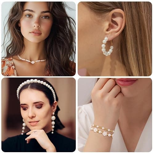 Funtopia 1860pcs Beads Bracelet Making Kit, 5 Sizes Round White Pearl Beads, Multi-shape Pearls and Gold Spacer Bead, Assorted Bead for Jewelry Making, DIY Art Crafts for Women Girls thumbnail 3