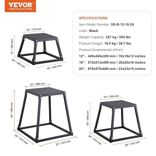 VEVOR Plyometric Jump Box, 18 Inch Plyo Box, Steel Plyometric Platform and Jumping Agility Box, Anti-Slip Fitness Exercise Step Up Box for Home Gym Training, Conditioning Strength Training thumbnail 7