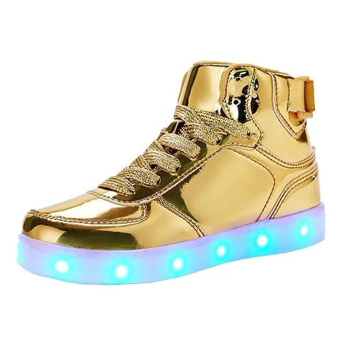 DIYJTS Kids LED Light Up Shoes, Fashion High Top LED Sneakers USB Rechargeable Glowing Luminous Shoes for Boys Girls Toddler Child - 4.5 Big Kid - Gold thumbnail 2