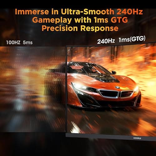 KOORUI 25 Inch Curved Gaming Monitor 240Hz FHD 1080P Computer Monitor, 1500R 1ms GTG Display, Adaptive Sync, 90% DCI-P3,HDR, Eye Care, Tilt Adjustable, VESA 75x75mm, Black,G2511XC thumbnail 2