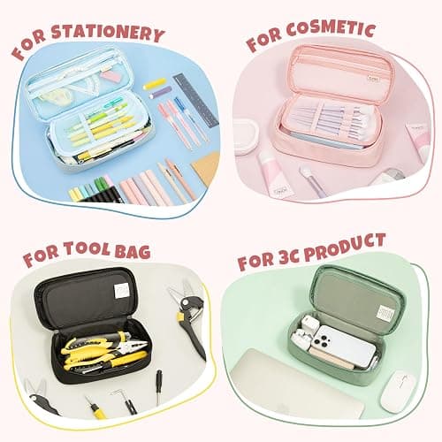 SUNEE Cute Pencil Case, Large Capacity Pencil Pouch, Big Storage Organizer for Stationery, Zipper Pen Bag, Back to School Supplies, Office Organizer Makeup Bag, for Teen Girl Boy Men Women, Pink thumbnail 7
